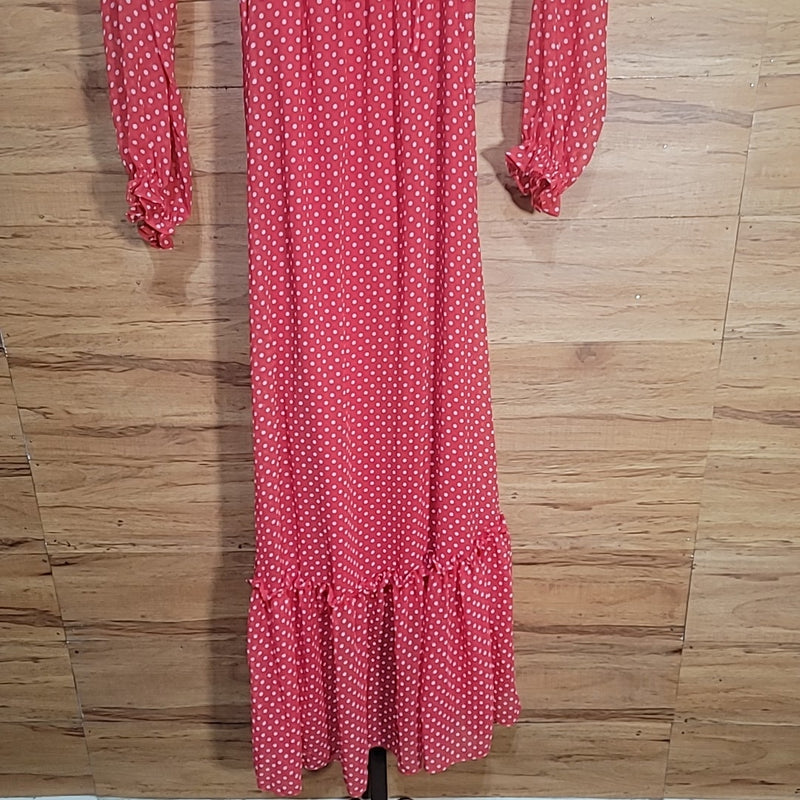 BCBG Size XS Red White Semi-Sheer Dot-Print Dress NWT