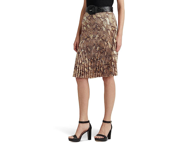 Lauren Ralph Lauren Size 12 Brown Snake Print Pleated Skirt NWT