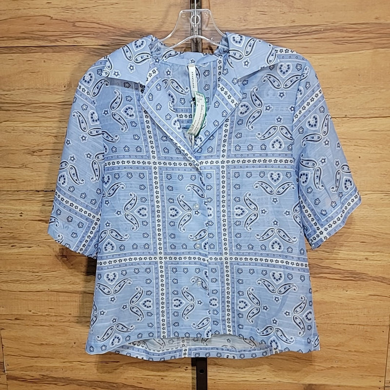 Avantlook Size M Blue Paisley Button Down Blouse NWT