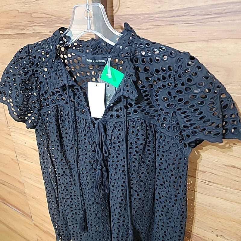 Stella + Lorenzo Size XS Black Eyelet Blouse NWT