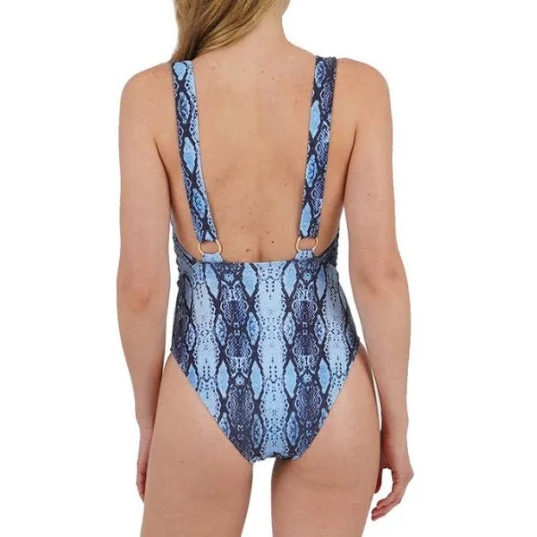 Rachel Roy Size XL Snakeskin Print Cutout One-Piece Blue Swimsuit