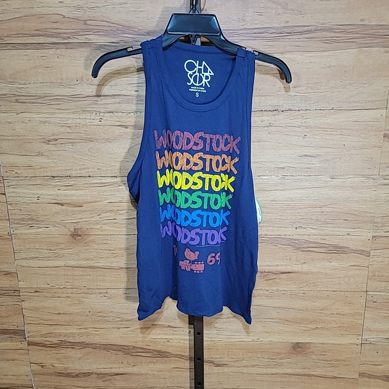 Chaser Size S Blue Rainbow Woodstock Cotton Jersey Crew Neck Tank NWT