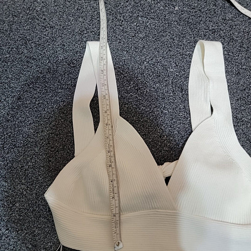 Endless Rose Size L Cream Tie Back Rib Bra Top NWT