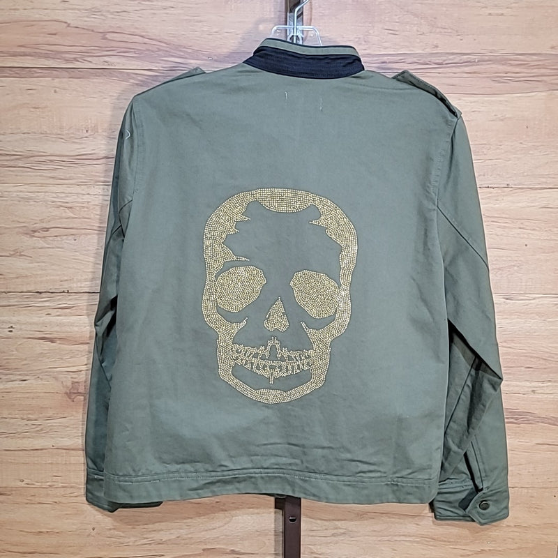 Zadig & Voltaire Size M Olive Green Cotton Military Style Skull Jacket NWT