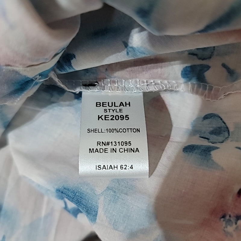 Beulah Size One Size Pink & Blue Floral Print Button Down  Blouse NWT