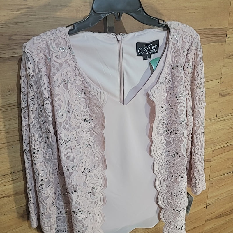 Alex Eveinings Size S Pink Attached Twinset Lace Blouse NWT