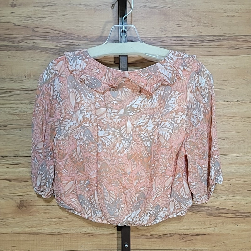 Sage the Label Size M Peach Print V-Neck Puff Sleeve Blouse NWT