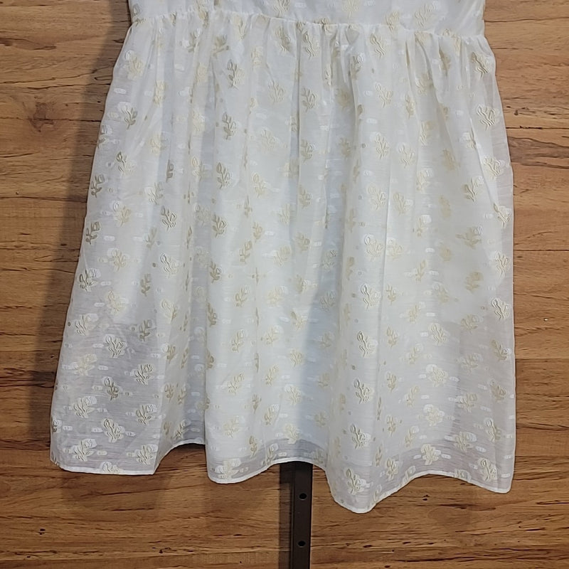 English Factory Size S Ivory Floral Embroidery Organza Mini Dress NWT