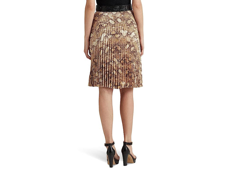 Lauren Ralph Lauren Size 14 Brown Snake Print Pleated Skirt NWT