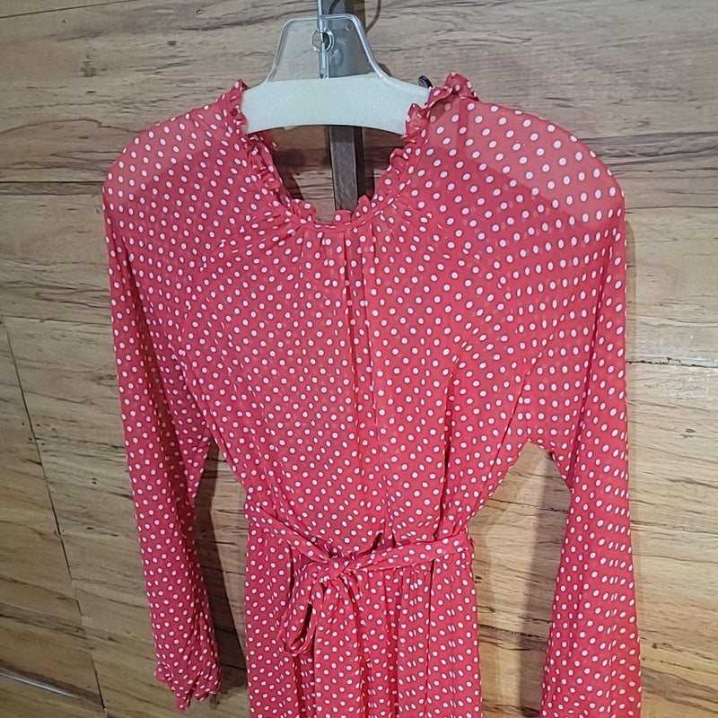 BCBG Size XS Red White Semi-Sheer Dot-Print Dress NWT