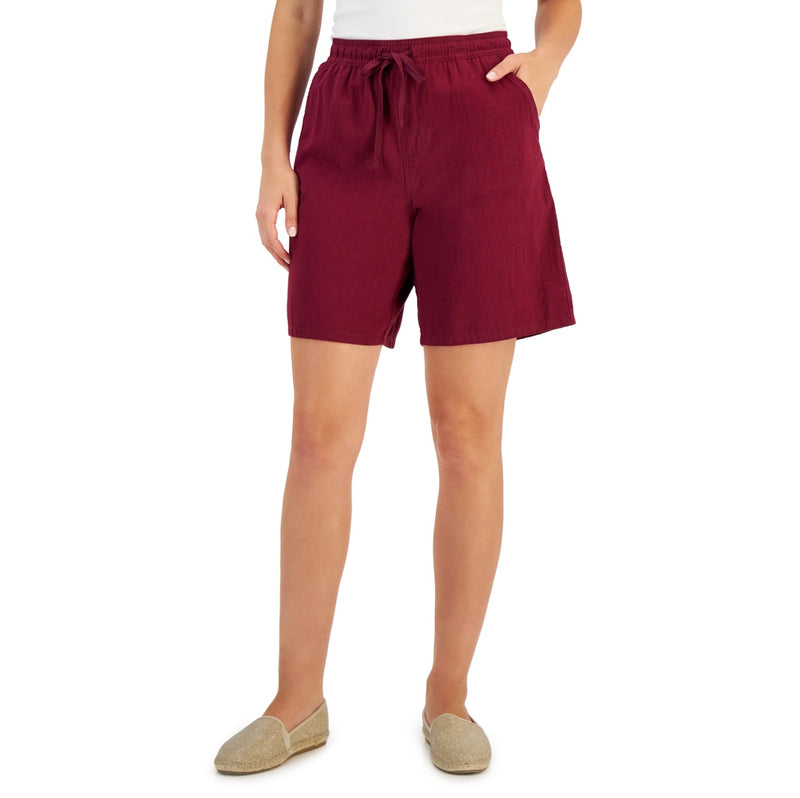 Karen Scott Size S Maroon Gemma Cotton Drawstring Bermuda Shorts NWT