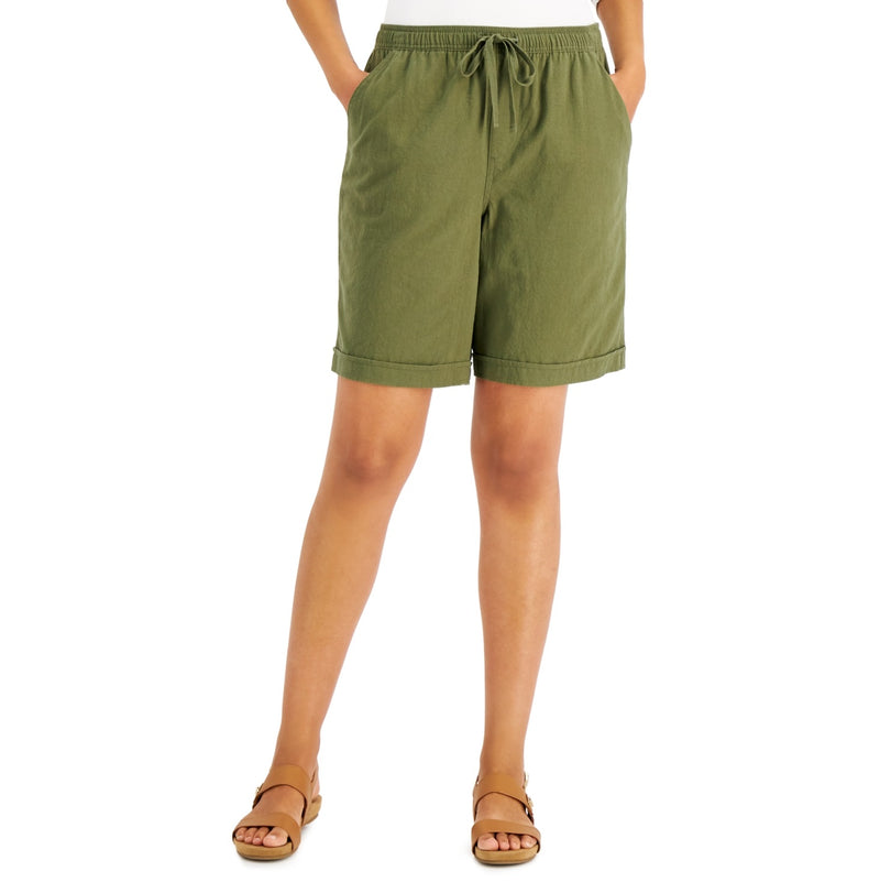 Karen Scott Size XL Green Gemma Cotton Drawstring Bermuda Shorts NWT