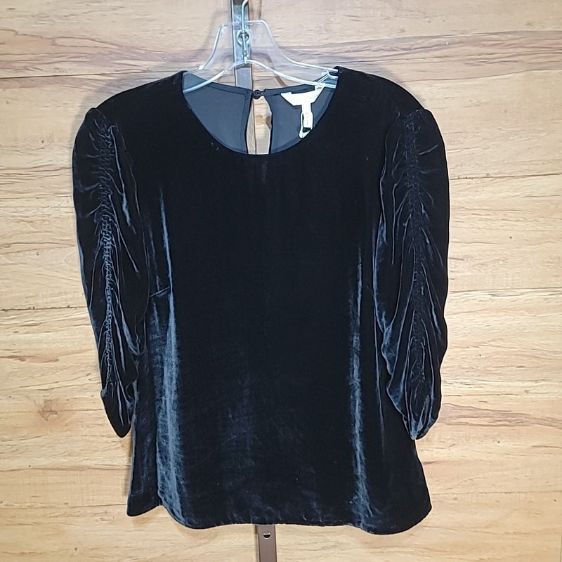 Rebecca Taylor Size 4 Black Velvet Ruched 3/4 sleeve Knit Top NWT