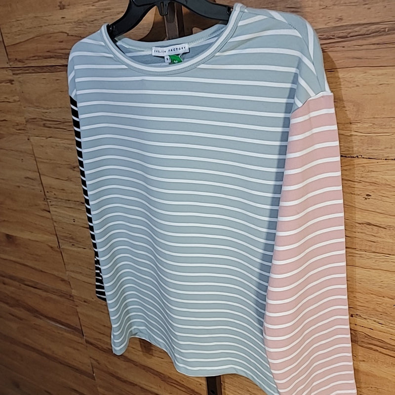 English Factory Size S Green Pink Black Striped Color Block Long Sleeve Tee NWT