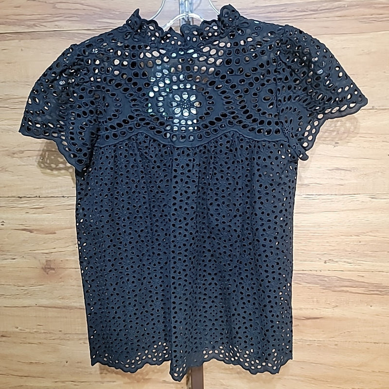 Stella + Lorenzo Size XS Black Eyelet Blouse NWT