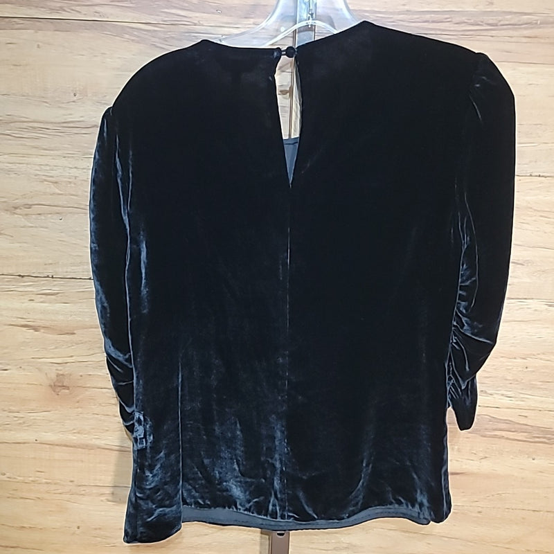 Rebecca Taylor Size 4 Black Velvet Ruched 3/4 sleeve Knit Top NWT