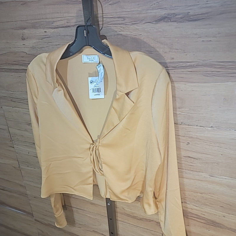 Sage the Label Size L Apricot Orange Cropped Front Tie Blouse NWT