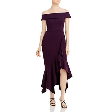 Aqua Size 4 Off-the-Shoulder MIDI Cocktail and Party Purple Dress