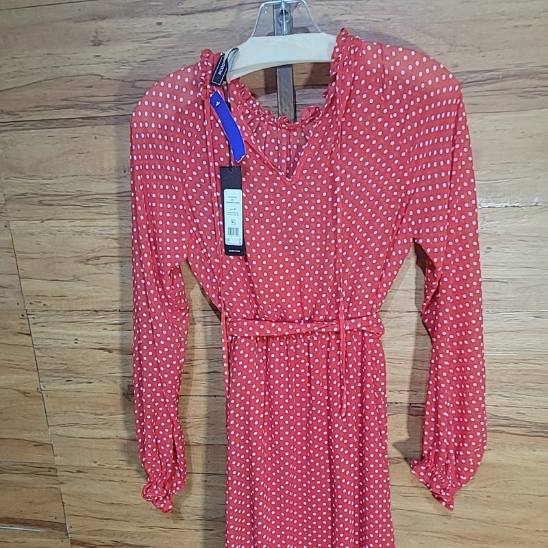 BCBG Size XS Red White Semi-Sheer Dot-Print Dress NWT