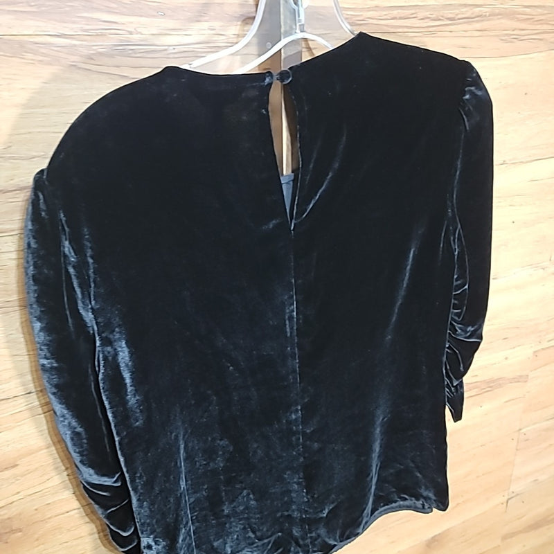 Rebecca Taylor Size 4 Black Velvet Ruched 3/4 sleeve Knit Top NWT