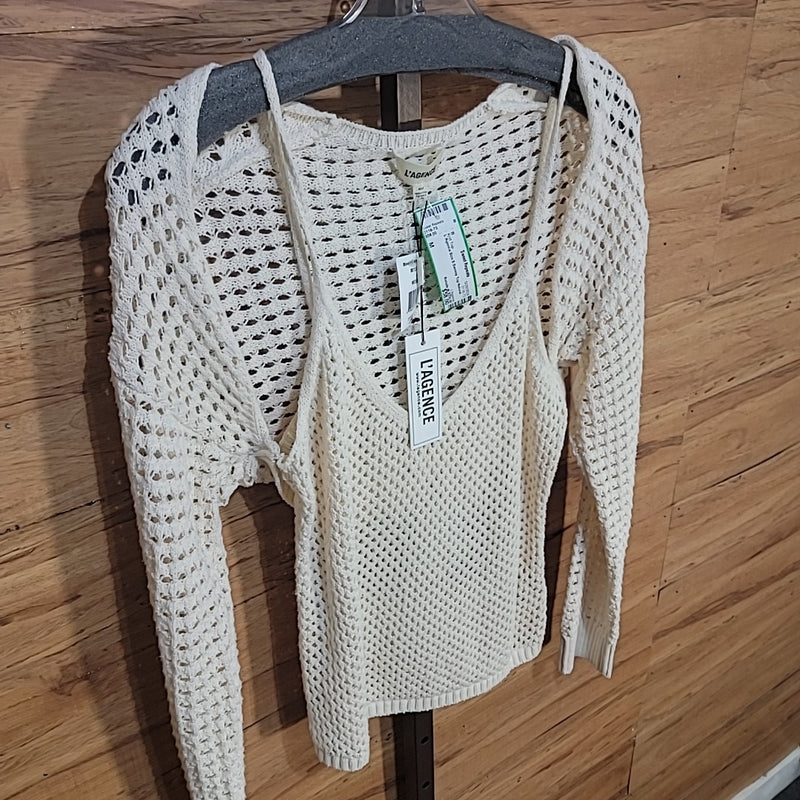 L'Agence Size M Sammy Top Natural Crochet Knit Tank and Shrug NWT