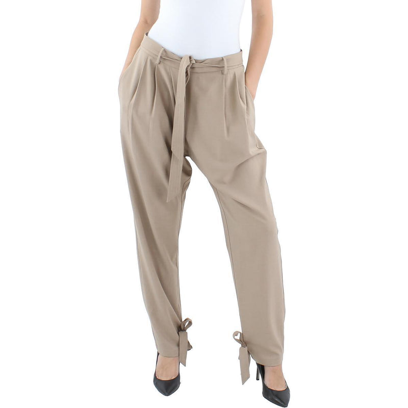 Aqua Size L Taupe High Rise Smocked Stretch Paperbag Pants NWT