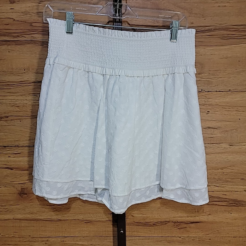 Rails Size L White Addison Organic Cotton Smocked Mini Skirt NWT