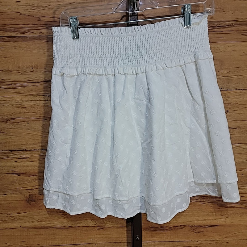 Rails Size L White Addison Organic Cotton Smocked Mini Skirt NWT