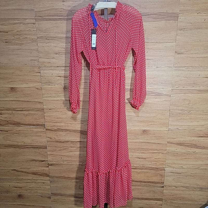 BCBG Size XS Red White Semi-Sheer Dot-Print Dress NWT