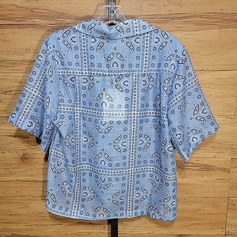 Avantlook Size M Blue Paisley Button Down Blouse NWT