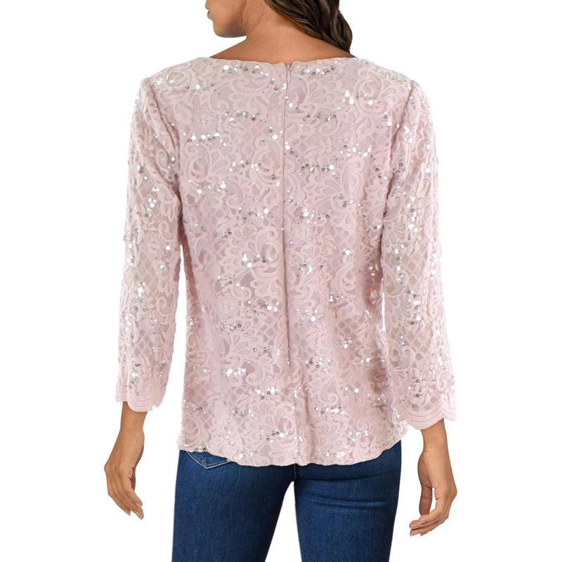 Alex Eveinings Size S Pink Attached Twinset Lace Blouse NWT