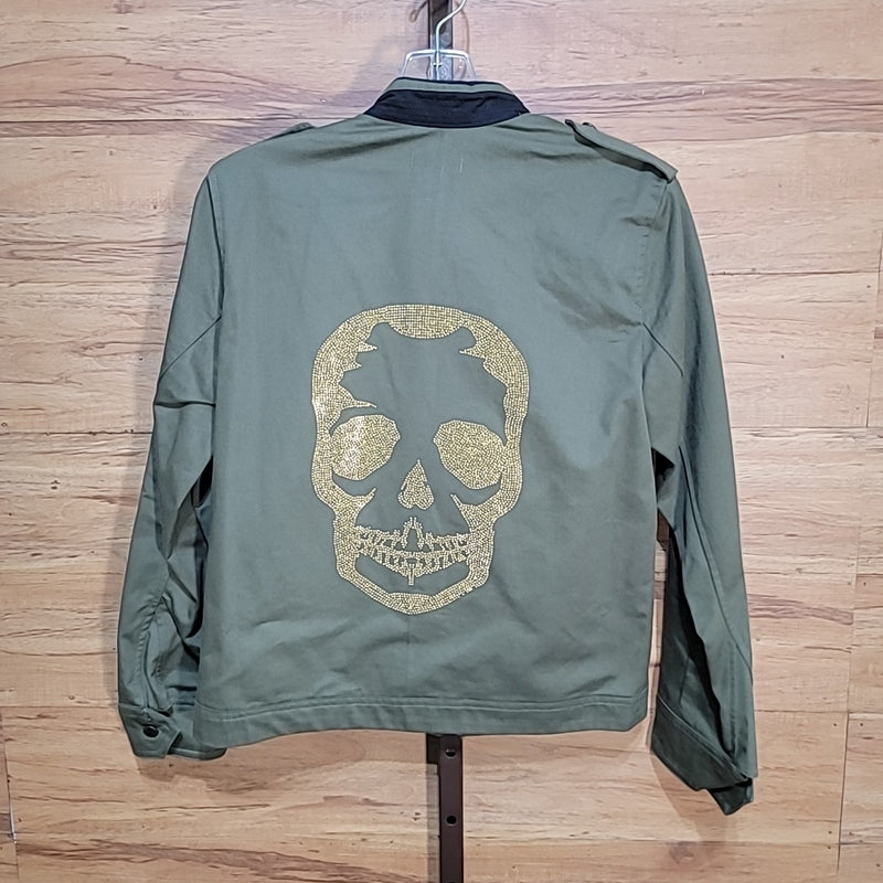 Zadig & Voltaire Size S Olive Green Cotton Military Style Skull Jacket NWT