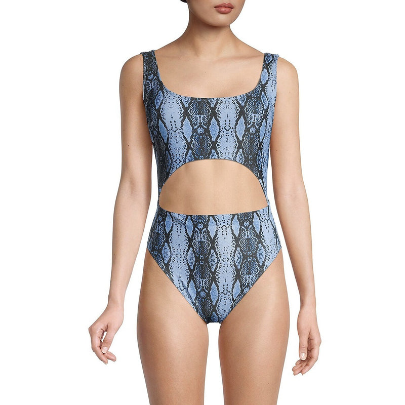 Rachel Roy Size XL Snakeskin Print Cutout One-Piece Blue Swimsuit