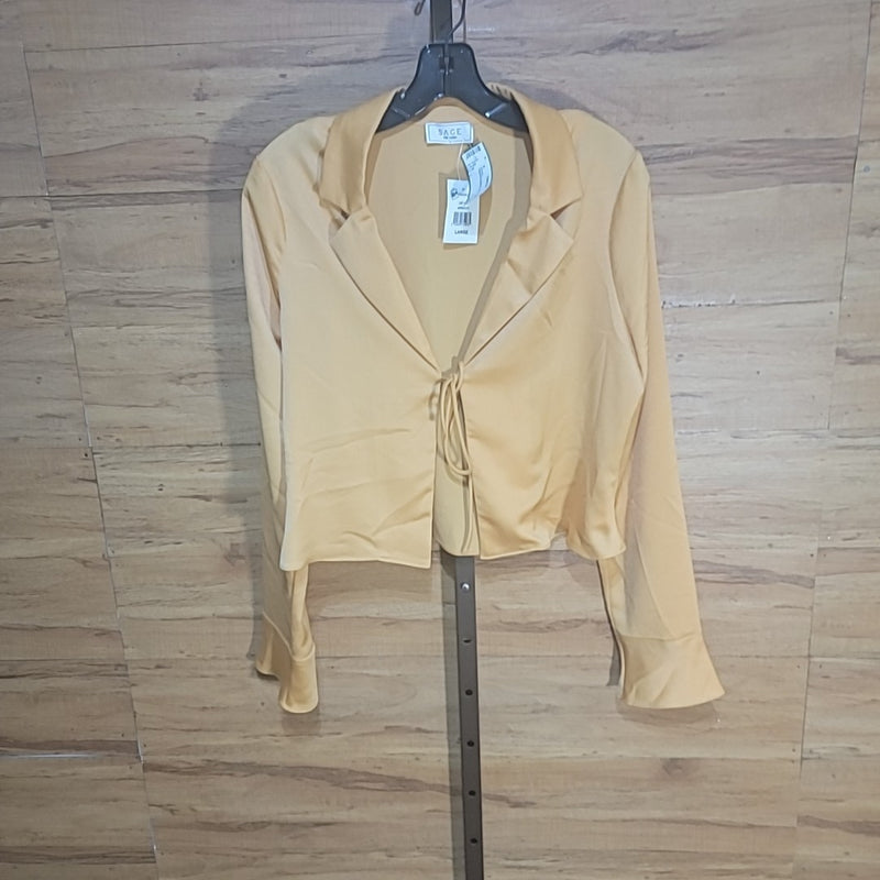 Sage the Label Size L Apricot Orange Cropped Front Tie Blouse NWT