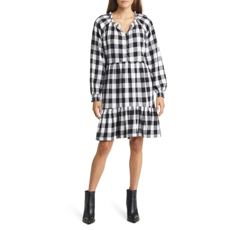 beach lunch lounge Size M Black White Checker Mini Shift Dress NWT