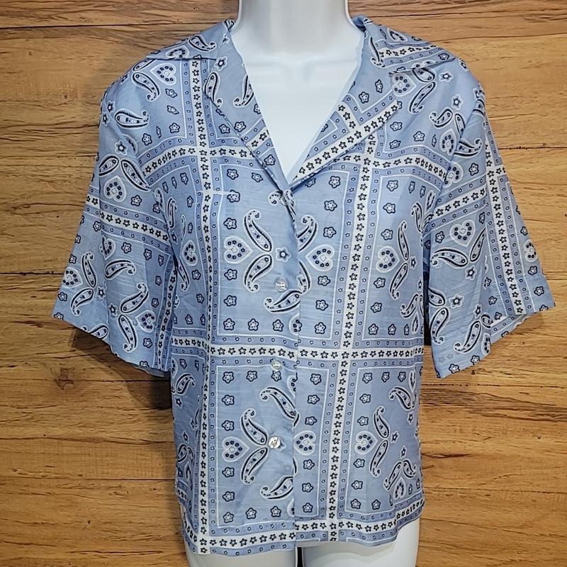 Avantlook Size S Blue Paisley Button Down Blouse NWT