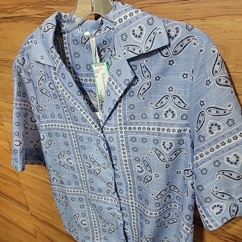 Avantlook Size M Blue Paisley Button Down Blouse NWT