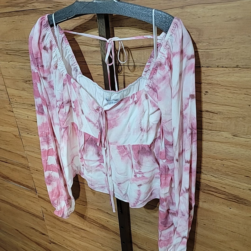 Lucy Paris Size XS Pink Tie-Dye Bishop Sleeve Cropped Blouse NWT