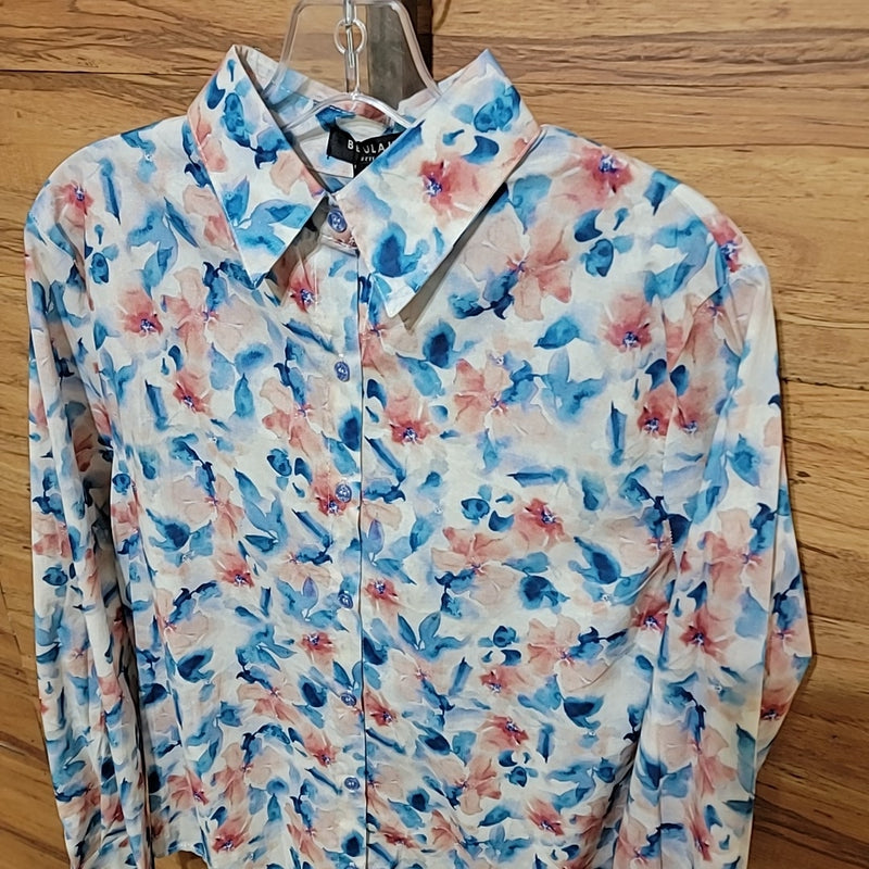 Beulah Size One Size Pink & Blue Floral Print Button Down  Blouse NWT