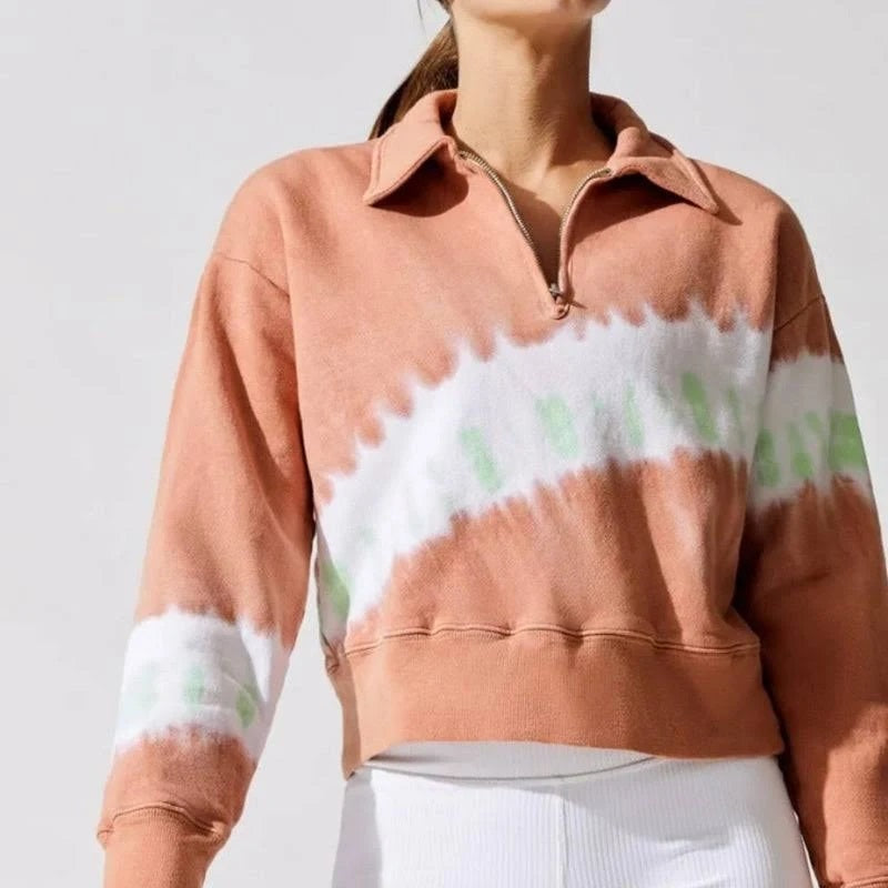 RE/DONE Size S Orange Green Tie Dye 70s Half-Zip Pullover Sweatshirt NWT