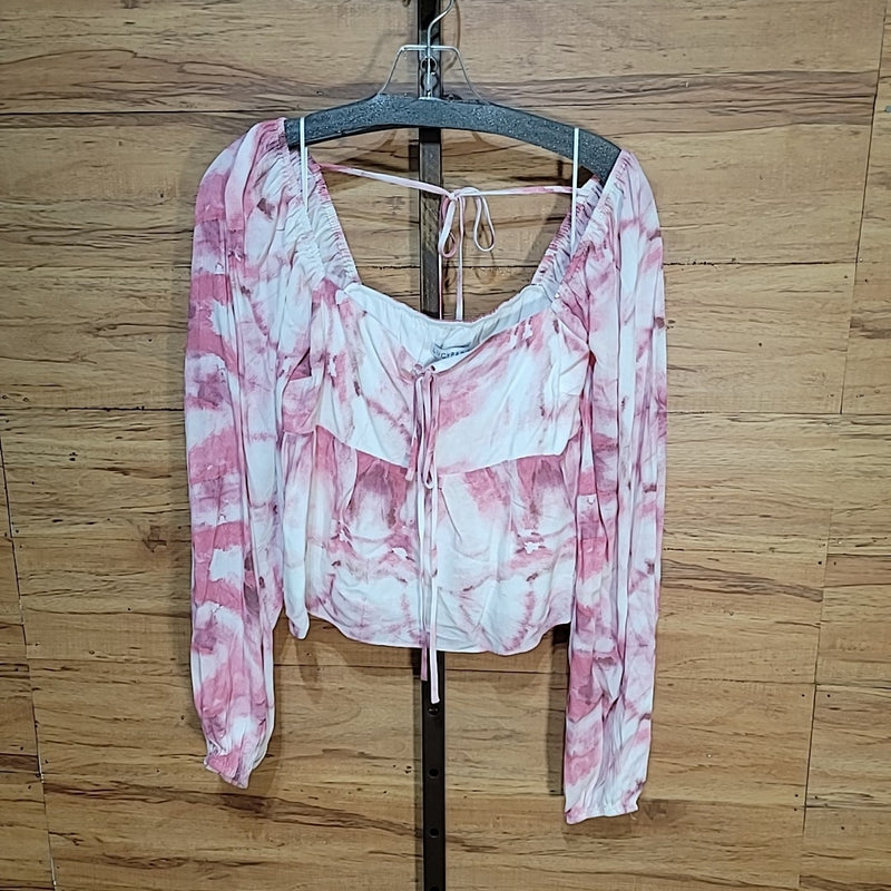 Lucy Paris Size XS Pink Tie-Dye Bishop Sleeve Cropped Blouse NWT