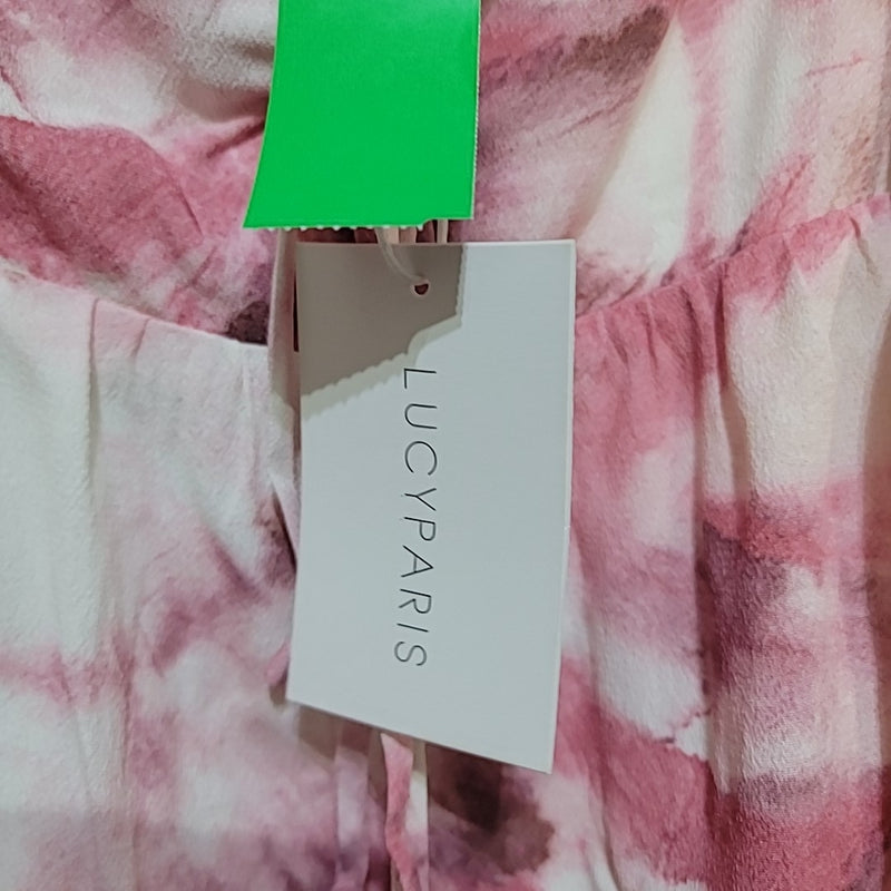 Lucy Paris Size M Pink Tie-Dye Bishop Sleeve Cropped Blouse NWT