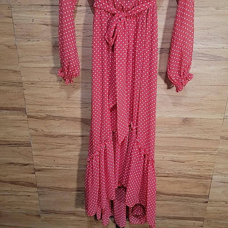 BCBG Size XS Red White Semi-Sheer Dot-Print Dress NWT