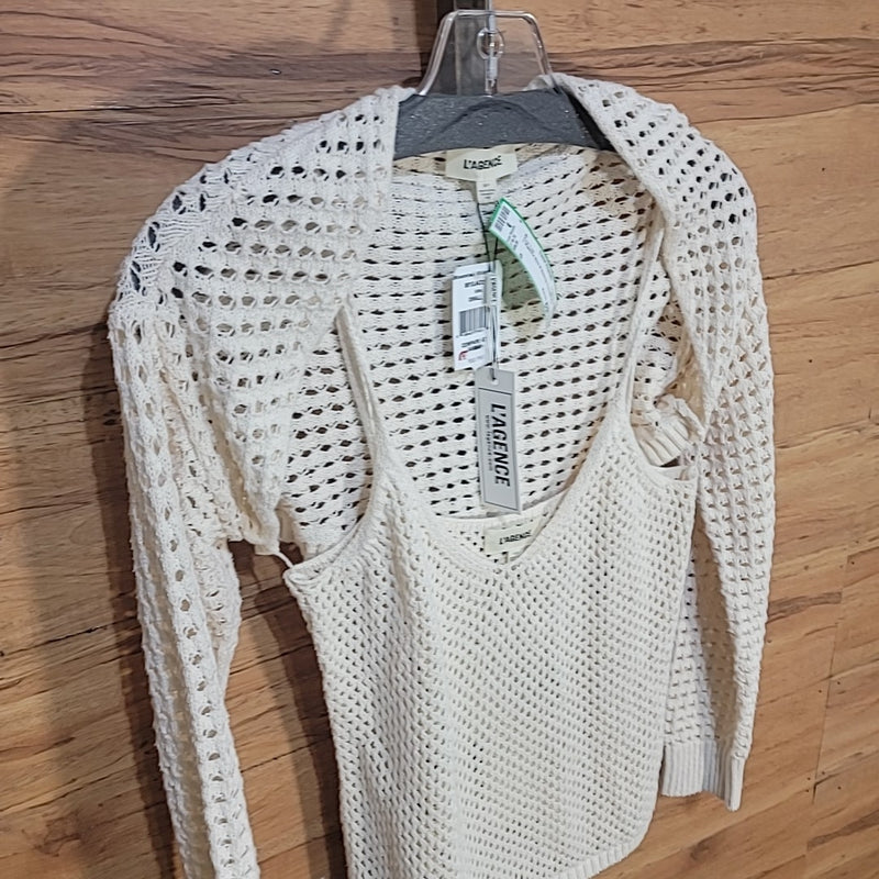 L'Agence Size S Sammy Top Natural Crochet Knit Tank and Shrug NWT