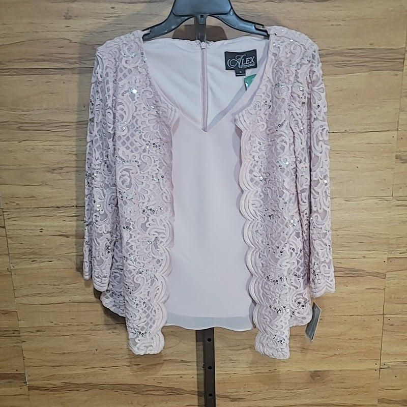 Alex Eveinings Size S Pink Attached Twinset Lace Blouse NWT