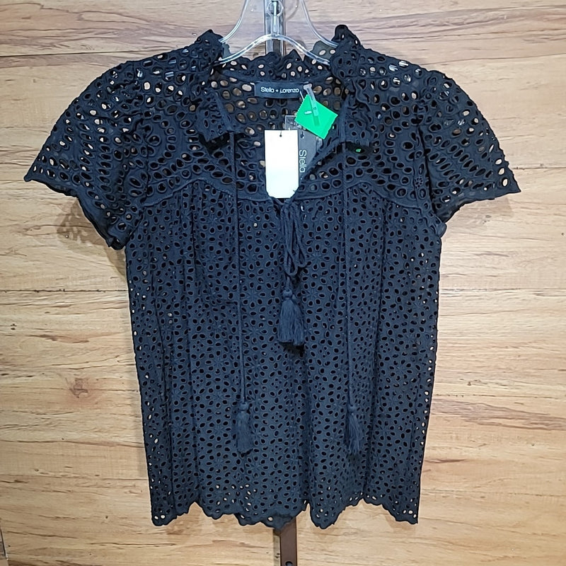 Stella + Lorenzo Size XS Black Eyelet Blouse NWT