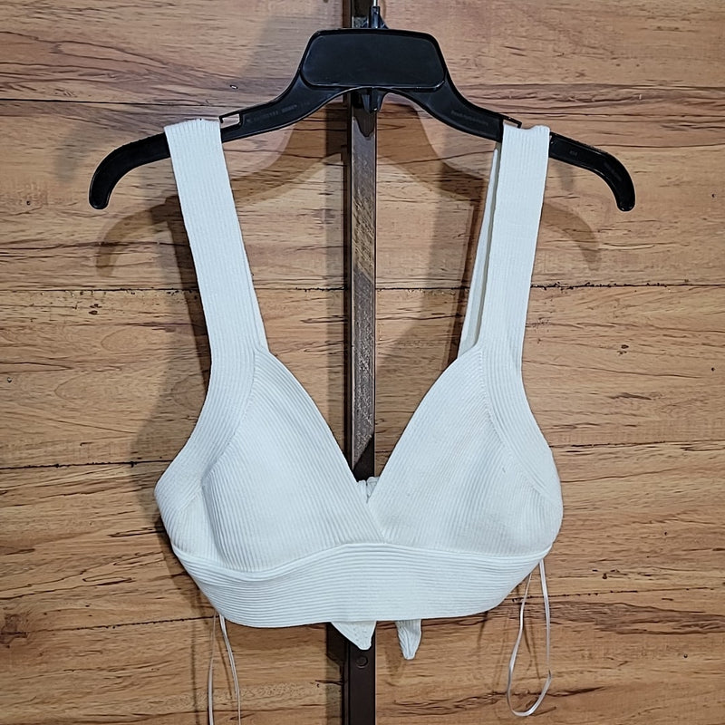 Endless Rose Size L Cream Tie Back Rib Bra Top NWT