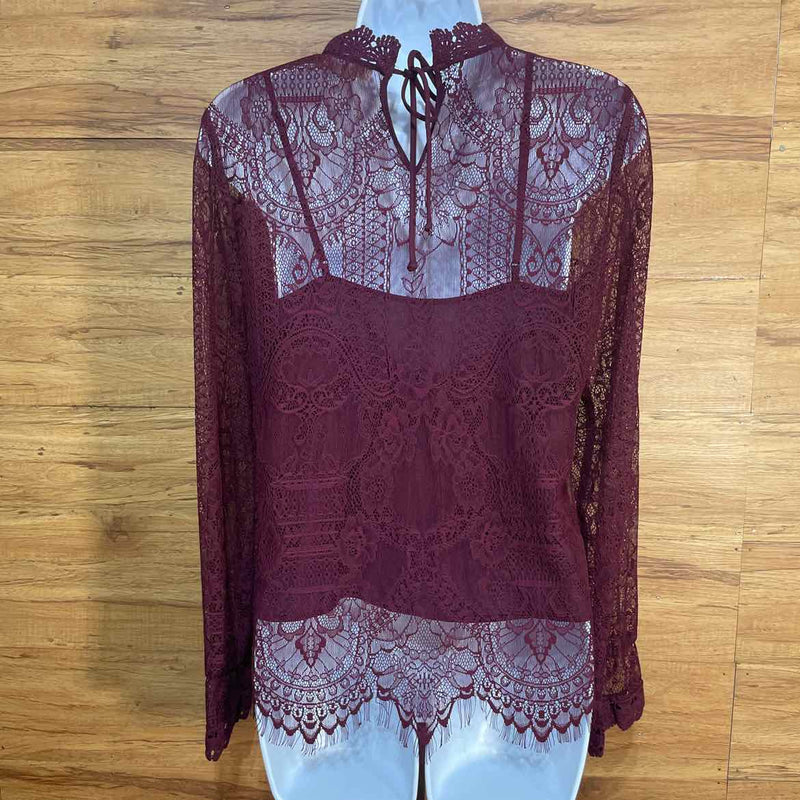 WAYF Size S Maroon Lace Blouse