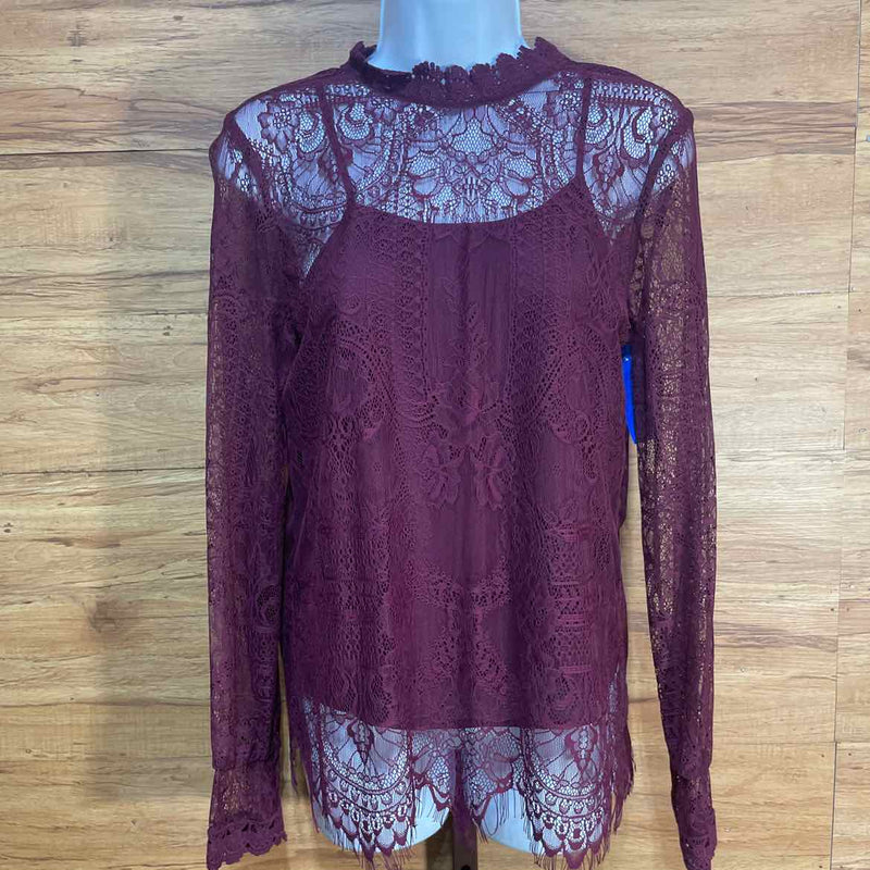 WAYF Size S Maroon Lace Blouse